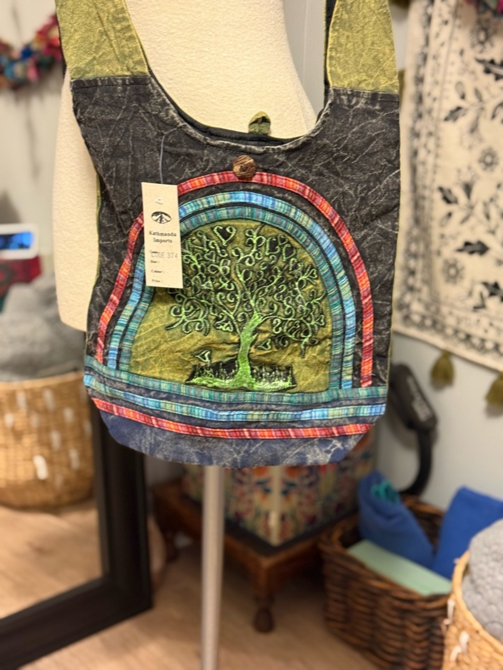 Kathmandu Black/Green Tote with Green Tree of Life Logo - Picture 3 of 8
